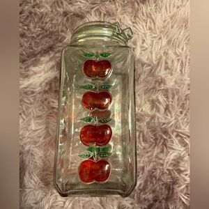 Vintage antique Glass Apothecary jar with Lid Hand painted Apples 3 dimensional